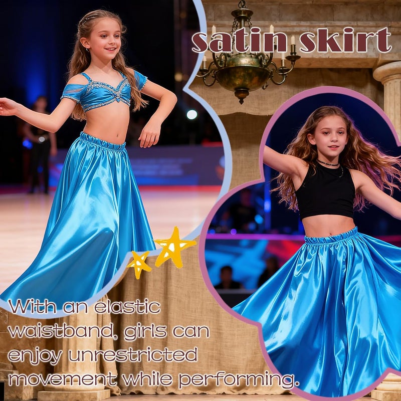Kyshudwc 2 Pcs Long Satin Skirt for Girls Full Dancing Circle Skirt for Kids 8-12 Years - Image 5